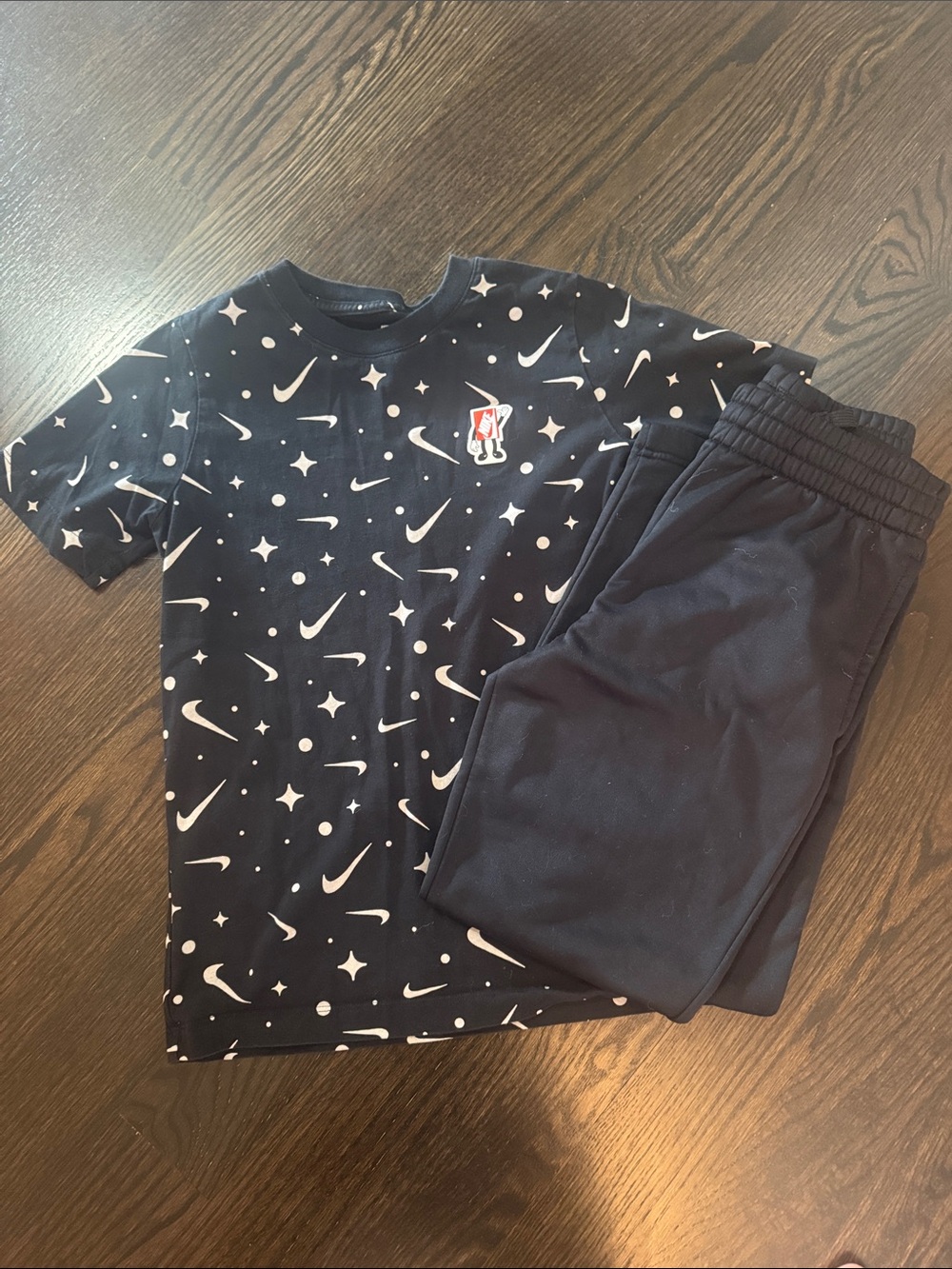 Nike Navy and White Swoosh Star Print Tee with Navy Joggers